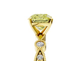 Yellow gold Fancy Yellow Cushion  Milgrain Bezel Diamond Engagement Ring with Solitaire Prong Setting_143