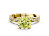 Yellow gold Fancy Yellow Cushion  Milgrain Pave Diamond Engagement Ring with Four-Prong Setting_154