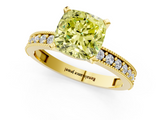Yellow gold Fancy Yellow Cushion  Milgrain Pave Diamond Engagement Ring with Four-Prong Setting_155