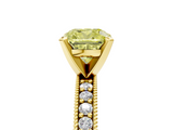 Yellow gold Fancy Yellow Cushion  Milgrain Pave Diamond Engagement Ring with Four-Prong Setting_159