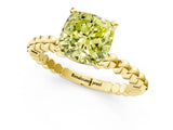 Yellow gold Fancy Yellow Cushion  Solitaire Beaded Band Prong Setting Ring 1