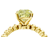 Yellow gold Fancy Yellow Cushion  Solitaire Beaded Band Prong Setting Ring 4