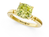Yellow gold Fancy Yellow Cushion  Solitaire Beaded Band with Four-Prong Setting_42