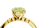 Yellow gold Fancy Yellow Cushion  Solitaire Beaded Band with Four-Prong Setting_45