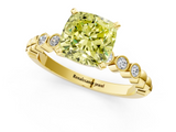 Yellow gold Fancy Yellow Cushion  Solitaire Bezel Accent Diamond Engagement Ring with Beaded Band and Four-Prong Setting_24
