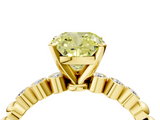 Yellow gold Fancy Yellow Cushion  Solitaire Bezel Accent Diamond Engagement Ring with Beaded Band and Four-Prong Setting_27