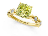 Yellow gold Fancy Yellow Cushion  Solitaire Bezel-Set Diamond Ring with Beaded Band and Four-Prong Setting_33