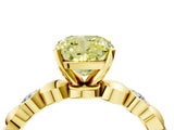 Yellow gold Fancy Yellow Cushion  Solitaire Bezel-Set Diamond Ring with Beaded Band and Four-Prong Setting_36