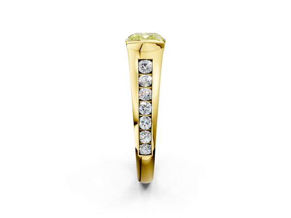 Yellow gold Fancy Yellow Cushion  Solitaire Bezel-Set Diamond Ring with Channel-Set Band