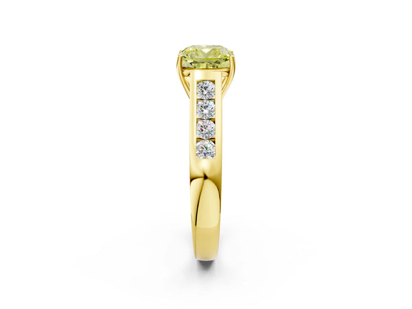 Yellow gold Fancy Yellow Cushion  Solitaire Channel-Set Diamond Engagement Ring with Four-Prong Setting