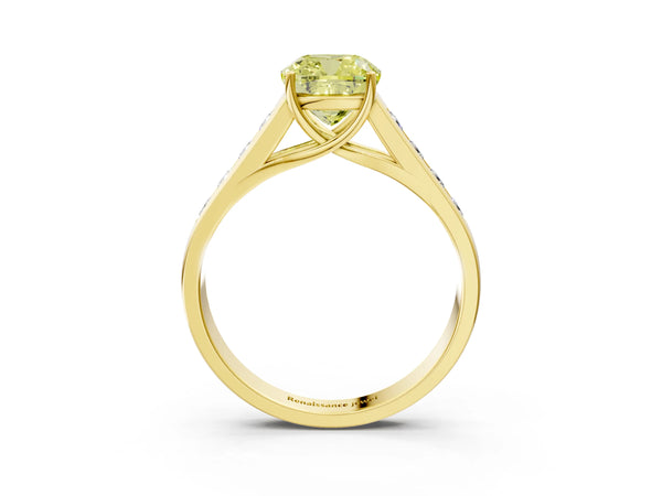 Yellow gold Fancy Yellow Cushion  Solitaire Channel-Set Diamond Engagement Ring with Four-Prong Setting