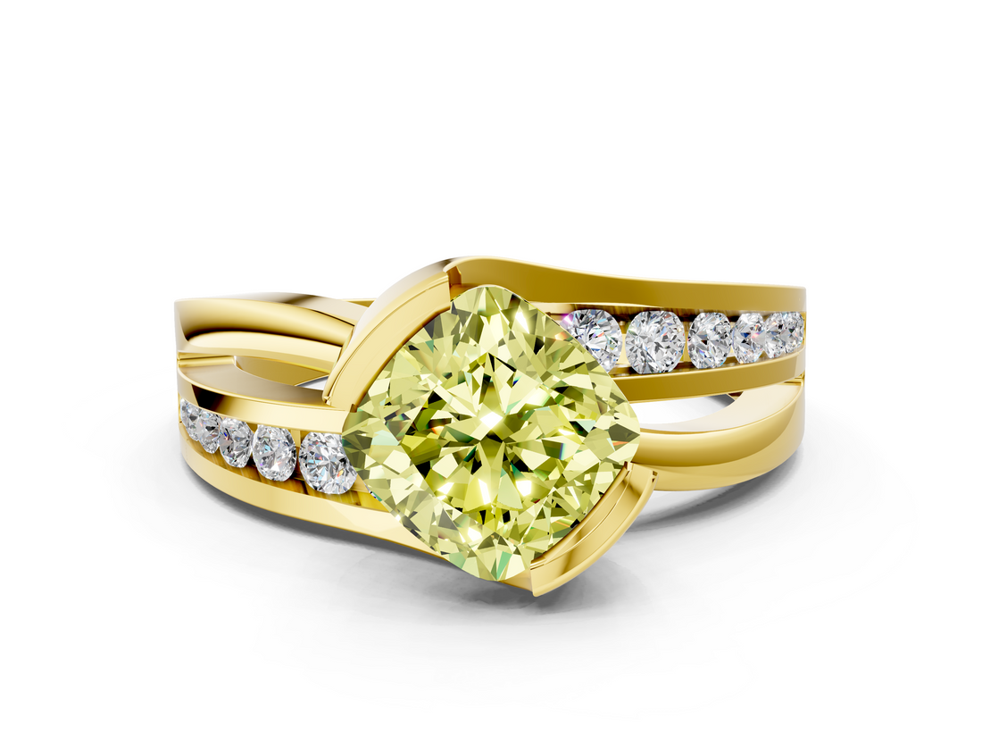 Yellow gold Fancy Yellow Cushion  Solitaire Channel-Set Split Shank Ring with Tension Prong Setting_3