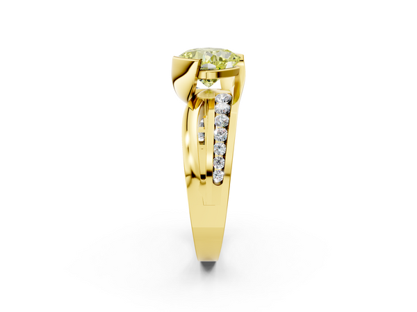 Yellow gold Fancy Yellow Cushion  Solitaire Channel-Set Split Shank Ring with Tension Prong Setting