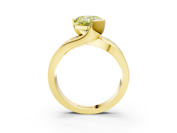 Yellow gold Fancy Yellow Cushion  Solitaire Channel-Set Split Shank Ring with Tension Prong Setting