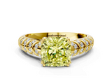 Yellow gold Fancy Yellow Cushion  Solitaire Chevron Pave Diamond Engagement Ring with Six-Prong Setting_3