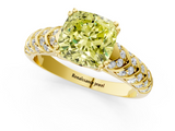 Yellow gold Fancy Yellow Cushion  Solitaire Chevron Pave Diamond Engagement Ring with Six-Prong Setting_4