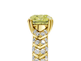 Yellow gold Fancy Yellow Cushion  Solitaire Chevron Pave Diamond Engagement Ring with Six-Prong Setting_8