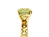 Yellow gold Fancy Yellow Cushion  Solitaire Diamond Engagement Ring with XO Engraved Band and Four-Prong Setting