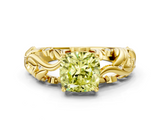 Yellow gold Fancy Yellow Cushion  Solitaire Diamond Leaf Vine Band with Prong Setting_47