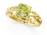 Yellow gold Fancy Yellow Cushion  Solitaire Diamond Leaf Vine Band with Prong Setting_48