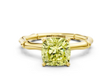 Yellow gold Fancy Yellow Cushion  Solitaire Diamond Ring with Bamboo Band and Four-Prong Setting_56