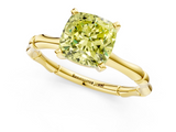 Yellow gold Fancy Yellow Cushion  Solitaire Diamond Ring with Bamboo Band and Four-Prong Setting_57