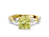 Yellow gold Fancy Yellow Cushion  Solitaire Diamond Ring with Bezel Set Side Stones and Prong Setting_3