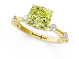 Yellow gold Fancy Yellow Cushion  Solitaire Diamond Ring with Bezel Set Side Stones and Prong Setting_4