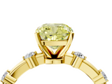 Yellow gold Fancy Yellow Cushion  Solitaire Diamond Ring with Bezel Set Side Stones and Prong Setting_7