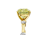 Yellow gold Fancy Yellow Cushion  Solitaire Diamond Ring with Bezel Set Side Stones and Prong Setting_8