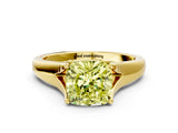 Yellow gold Fancy Yellow Cushion  Solitaire Diamond Ring with Cathedral Band and Four-Prong Setting_66