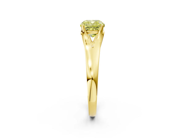 Yellow gold Fancy Yellow Cushion  Solitaire Diamond Ring with Cathedral Band and Four-Prong Setting
