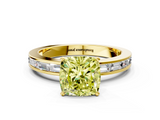 Yellow gold Fancy Yellow Cushion  Solitaire Diamond Ring with Channel-Set Baguette Band and Four-Prong Setting_85