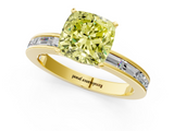 Yellow gold Fancy Yellow Cushion  Solitaire Diamond Ring with Channel-Set Baguette Band and Four-Prong Setting_86