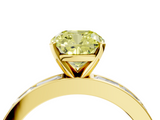 Yellow gold Fancy Yellow Cushion  Solitaire Diamond Ring with Channel-Set Baguette Band and Four-Prong Setting_89