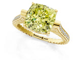 Yellow gold Fancy Yellow Cushion  Solitaire Diamond Ring with Channel Set Band and Bezel Prong Setting_62