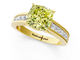 Yellow gold Fancy Yellow Cushion  Solitaire Diamond Ring with Channel-Set Band and Four-Prong Setting_4
