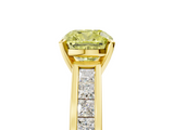 Yellow gold Fancy Yellow Cushion  Solitaire Diamond Ring with Channel-Set Band and Four-Prong Setting_8