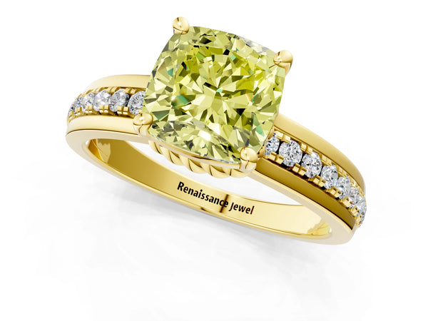Yellow Gold Cushion Cut Solitaire Engagement Ring Setting for Fancy Yellow Center - Design RJ-285