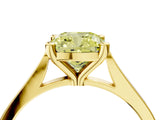 Yellow gold Fancy Yellow Cushion  Solitaire Diamond Ring with Four-Prong Setting and Tapered Band
