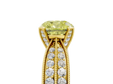 Yellow gold Fancy Yellow Cushion  Solitaire Diamond Ring with Milgrain Pavé Band and Four-Prong Setting_25