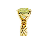 Yellow gold Fancy Yellow Cushion  Solitaire Diamond Ring with Milgrain and Black Enamel X Pattern Band_82
