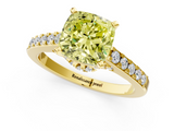 Yellow gold Fancy Yellow Cushion  Solitaire Diamond Ring with Pavé Band and Four-Prong Setting_85