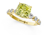 Yellow gold Fancy Yellow Cushion  Solitaire Diamond Ring with Pave Band and Four-Prong Setting_279