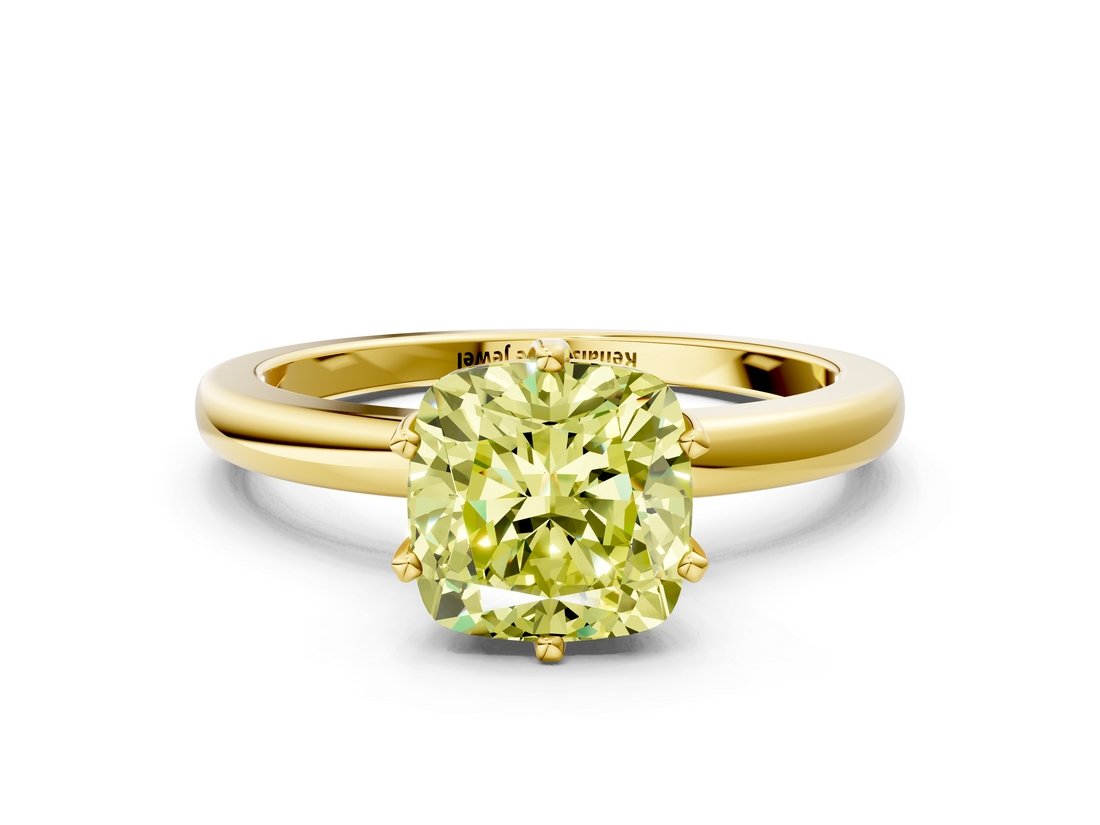 Yellow gold Fancy Yellow Cushion  Solitaire Diamond Ring with Six-Prong Setting on a Classic Band_3