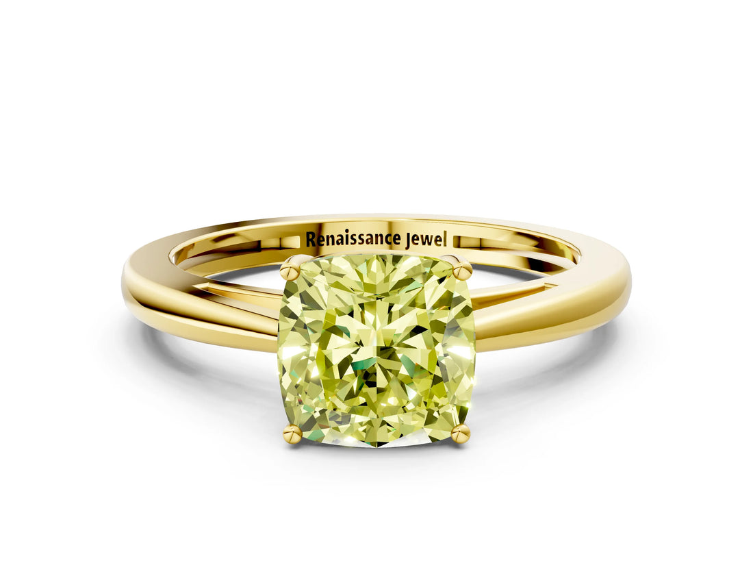 Yellow gold Fancy Yellow Cushion  Solitaire Diamond Ring with Split Shank and Four-Prong Setting_12
