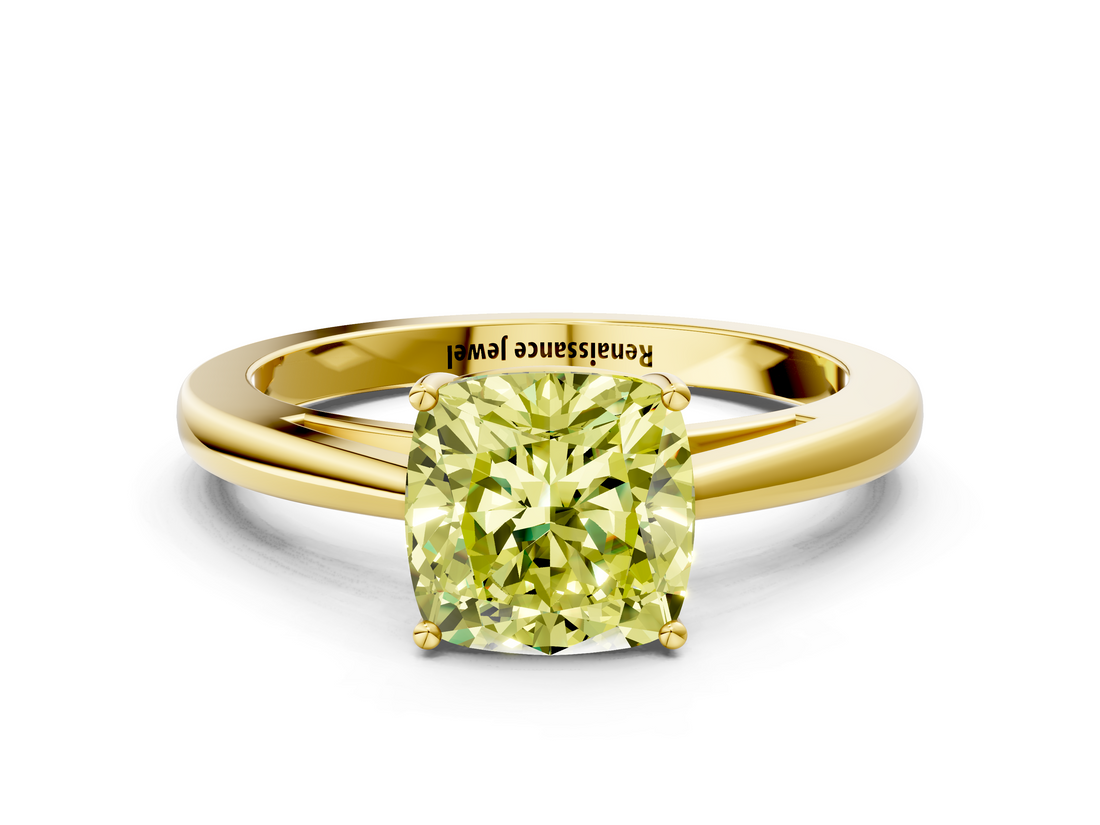 Yellow gold Fancy Yellow Cushion  Solitaire Diamond Ring with Split Shank and Four-Prong Setting_20