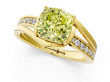 Yellow gold Fancy Yellow Cushion  Solitaire Diamond Ring with Split Shank and Prong Setting_42