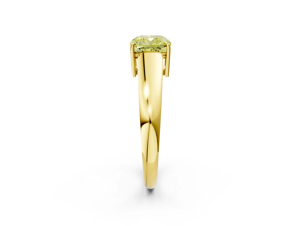 Yellow gold Fancy Yellow Cushion  Solitaire Diamond Ring with Tapered Band and Four-Prong Setting