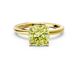Yellow gold Fancy Yellow Cushion  Solitaire Diamond Ring with Thin Band and Four-Prong Setting_3